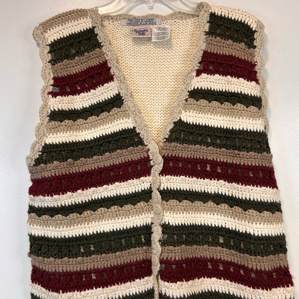 Vintage Huntington Ridge hand knitted crochet vest in earth tones Women’s‎ Large